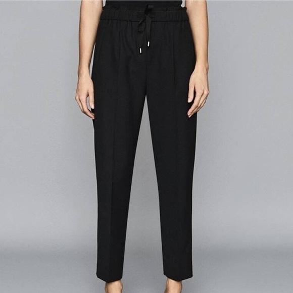 REISS Black Perry Tapered Wool Blend Elastic Waist Trousers Sz 6 Classic - Picture 1 of 7